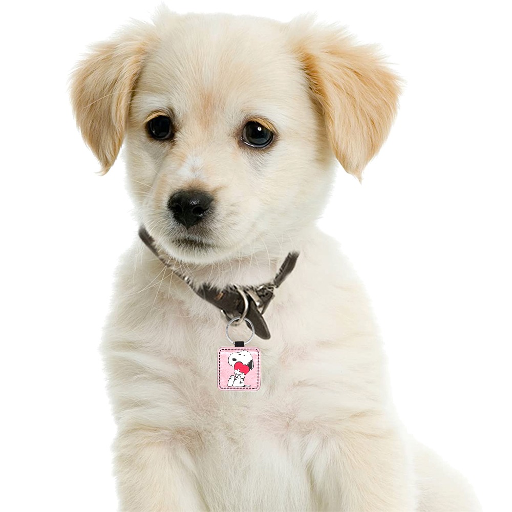 Snoopy Heart Pink Square Pet ID Tag