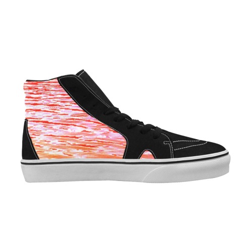 Orange and red water Women's High Top Skateboarding Shoes (Model E001-1)