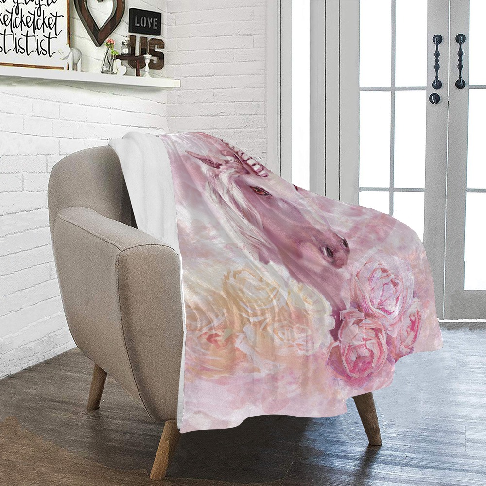 Unicorn and Pink Roses Ultra-Soft Micro Fleece Blanket 30''x40''