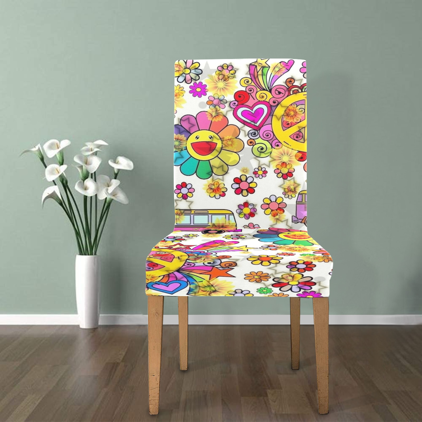 Flower Power 70er by Nico Bielow Removable Dining Chair Cover
