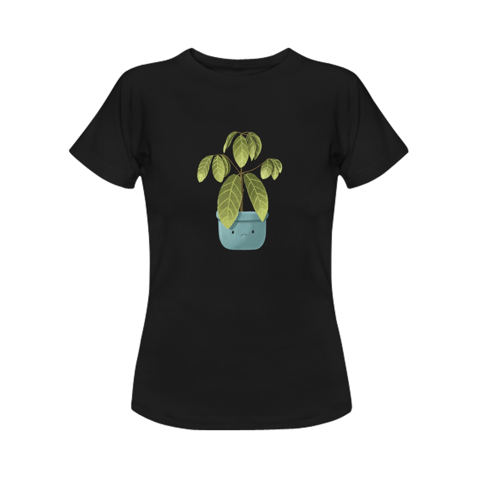 sad plant blue kawaii pot Women's T-Shirt in USA Size (Front Printing Only)