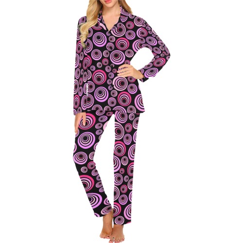 Retro Psychedelic Pretty Pink Pattern Women's Long Pajama Set