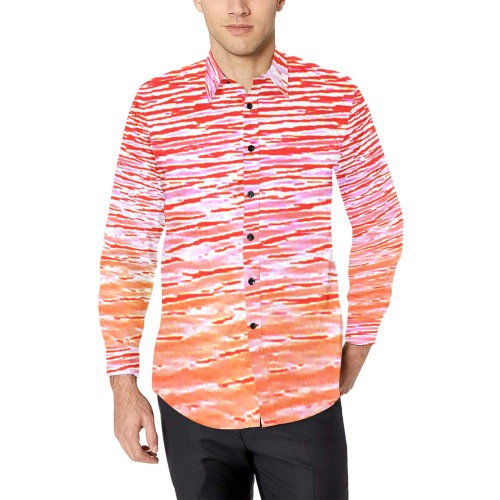 Orange and red water Men's All Over Print Casual Dress Shirt (Model T61)