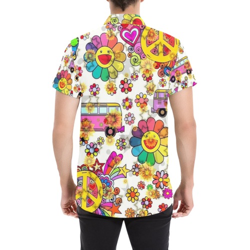 Flower Power 70er by Nico Bielow Men's All Over Print Short Sleeve Shirt (Model T53)