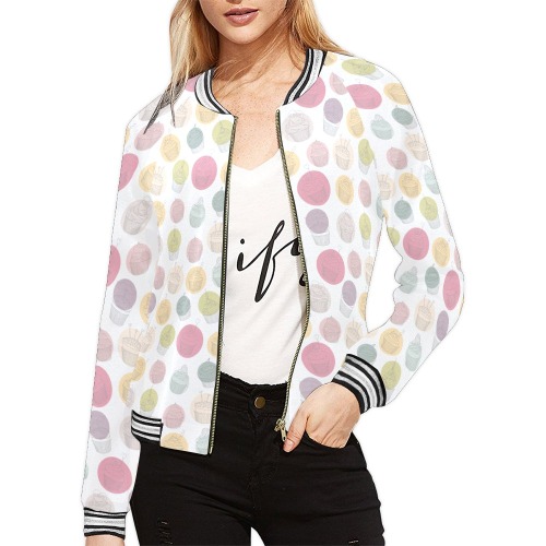 Colorful Cupcakes All Over Print Bomber Jacket for Women (Model H21)