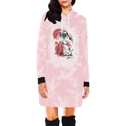 Mini Vestido Geisha All Over Print Hoodie Mini Dress (Model H27)