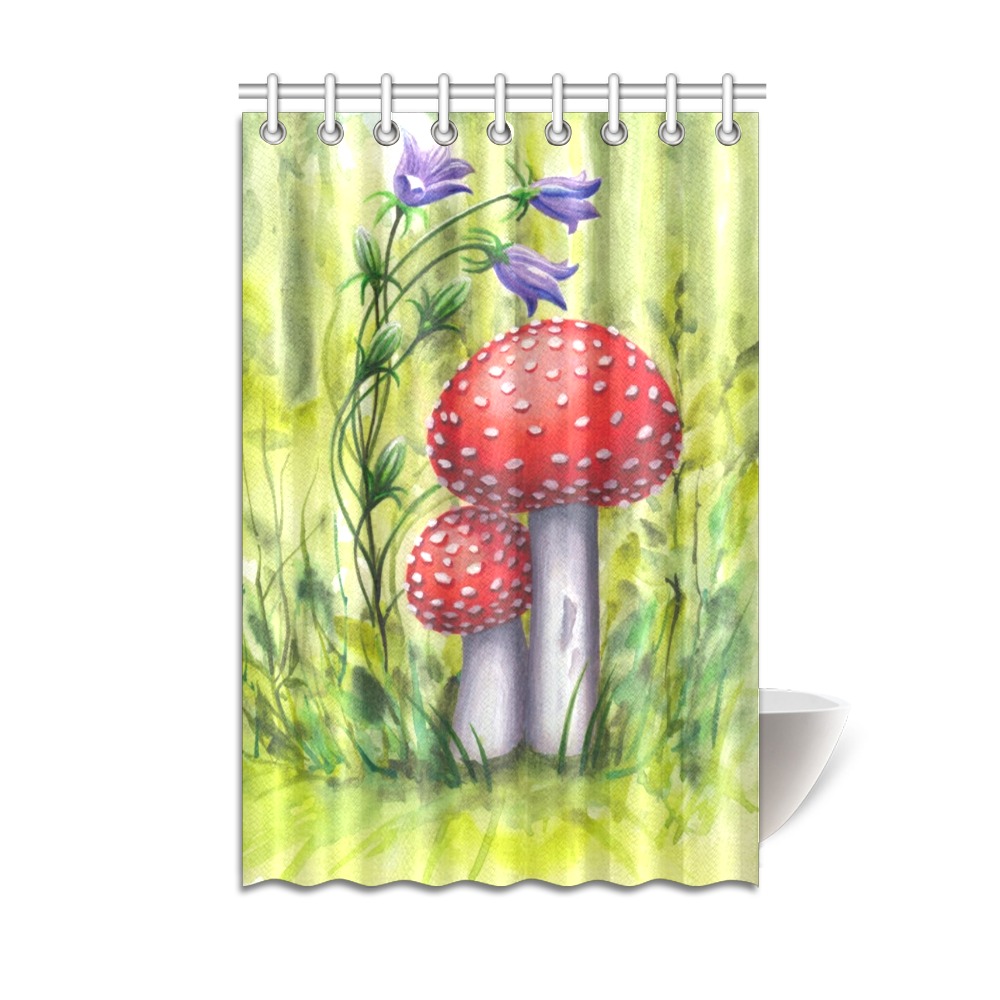 Red Mushroom Violet Flower Floral Watercolors Shower Curtain 48"x72"