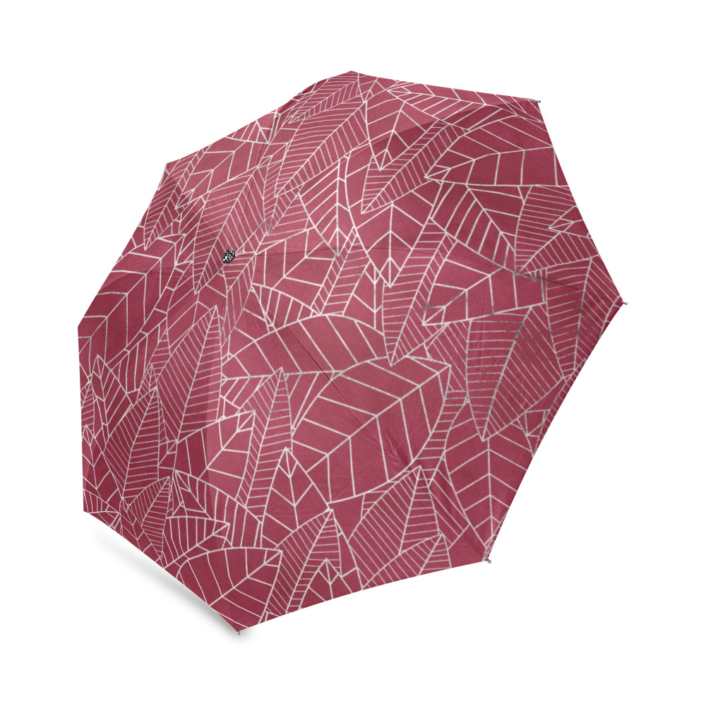 UMB GrayLeavesOutlineOnRed Foldable Umbrella (Model U01)