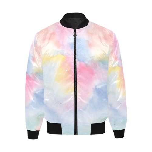 Colorful watercolor All Over Print Quilted Bomber Jacket for Men (Model H33)