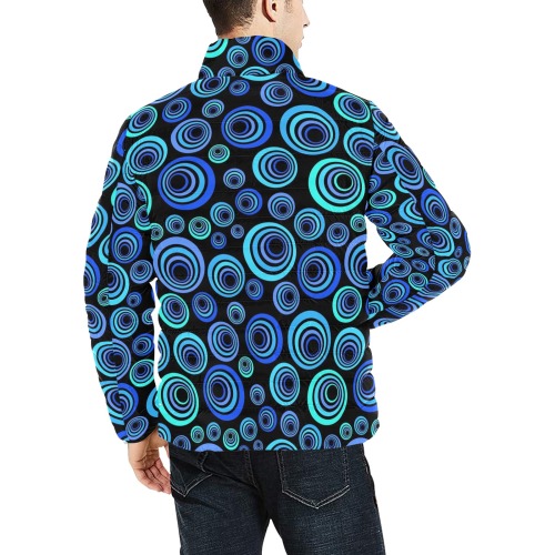 Retro Psychedelic Pretty Blue Pattern Men's Stand Collar Padded Jacket (Model H41)