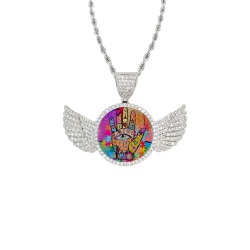 Hands up by Nico Bielow Wings Silver Photo Pendant with Rope Chain