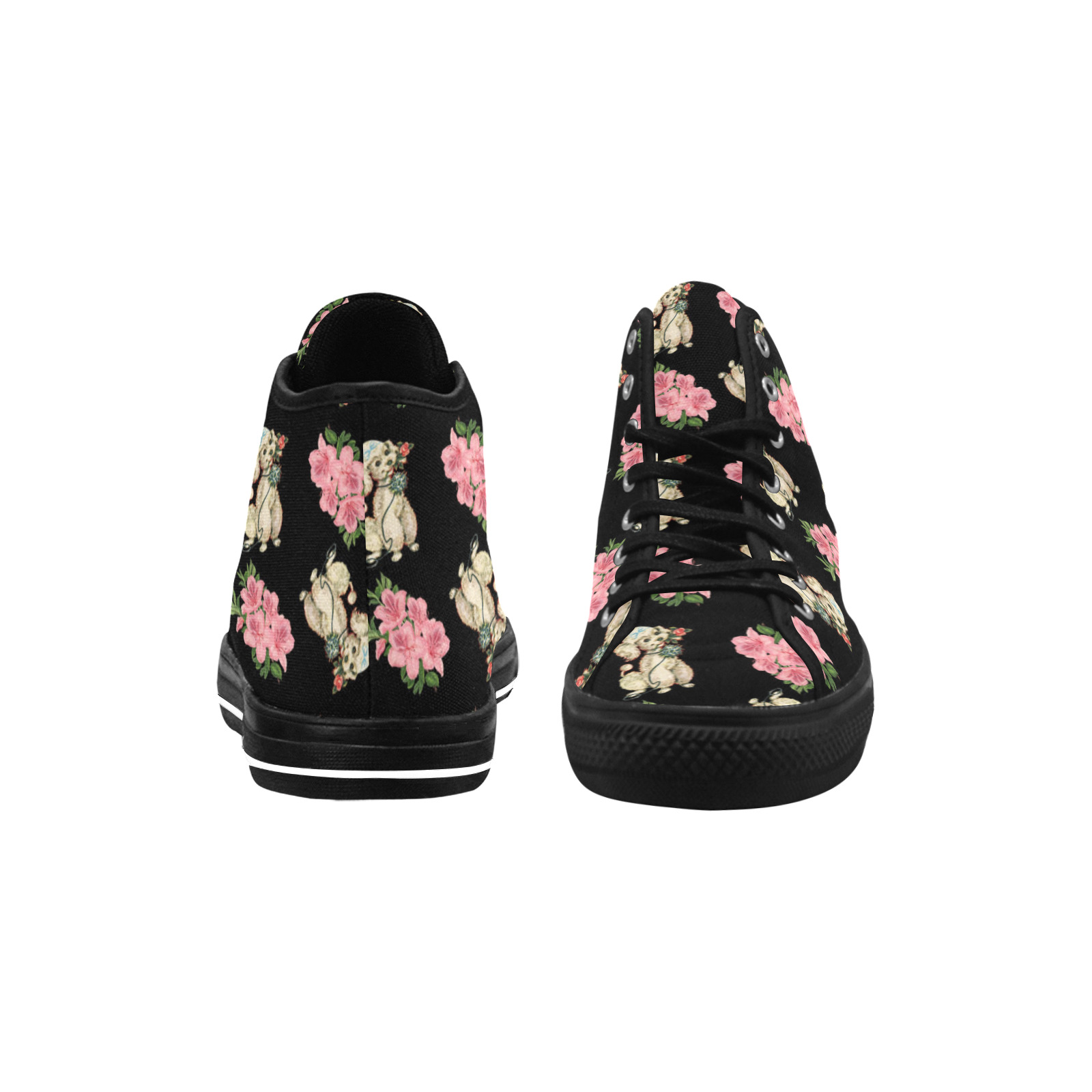 retro dog floral pattern Vancouver H Women's Canvas Shoes (1013-1)