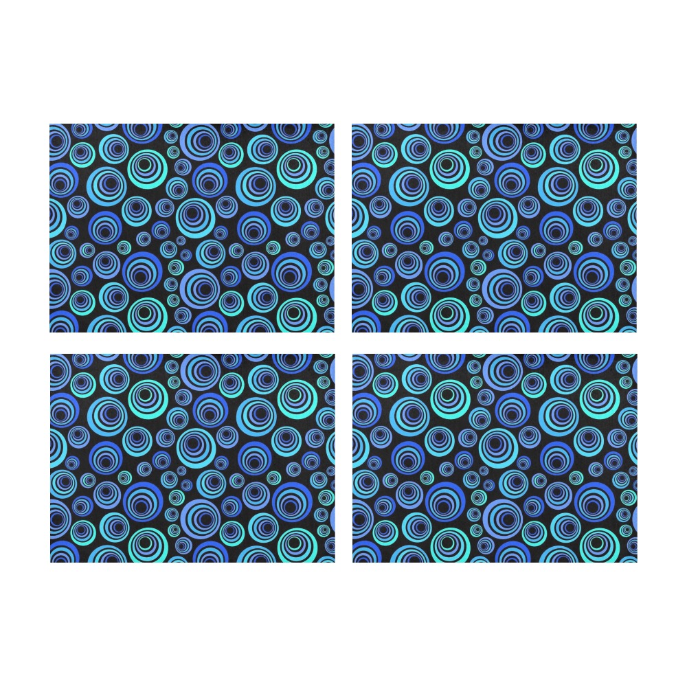 Retro Psychedelic Pretty Blue Pattern Placemat 14’’ x 19’’ (Set of 4)