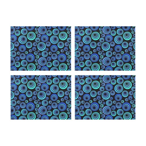 Retro Psychedelic Pretty Blue Pattern Placemat 14’’ x 19’’ (Set of 4)