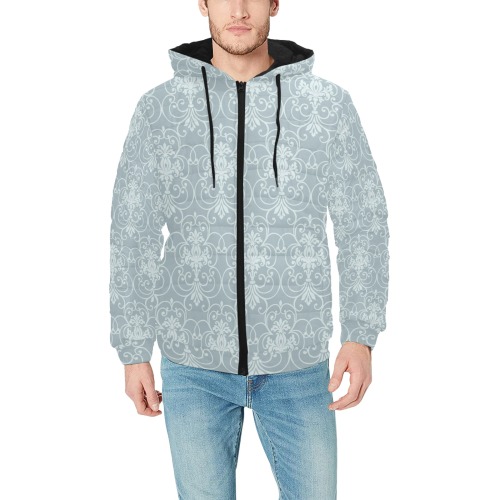 Vines on gray background modern casual style Men's Padded Hooded Jacket (Model H42)