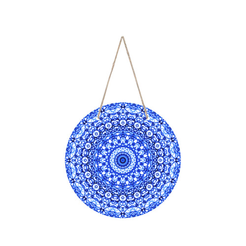 Blue Mandala Mehndi Style G403 Round Wood Door Hanging Sign