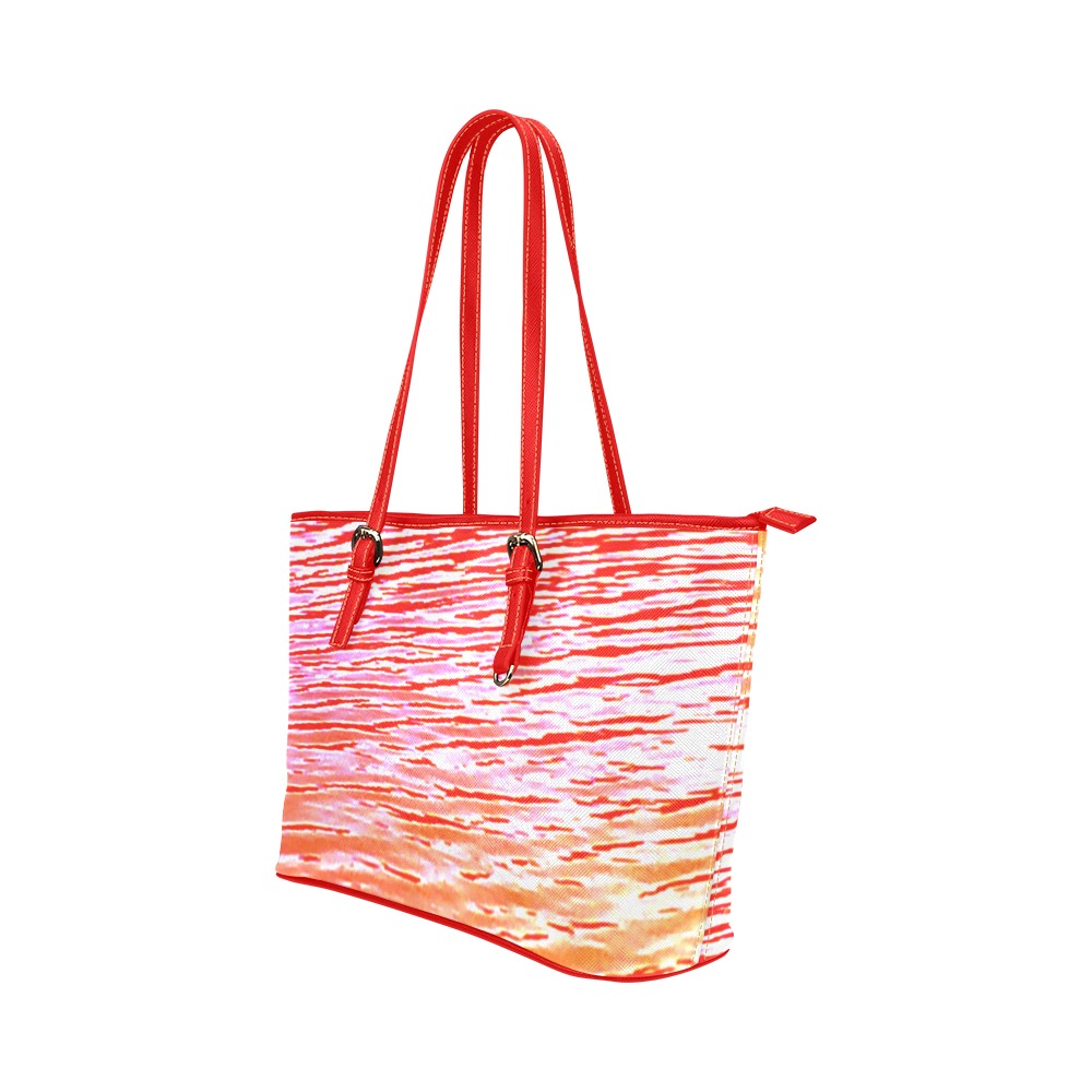 Orange and red water Leather Tote Bag/Small (Model 1651)