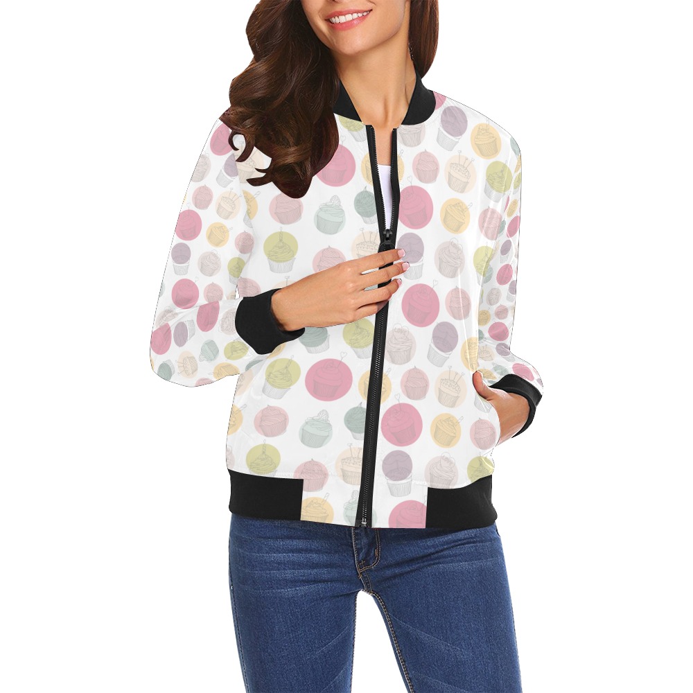 Colorful Cupcakes All Over Print Bomber Jacket for Women (Model H19)