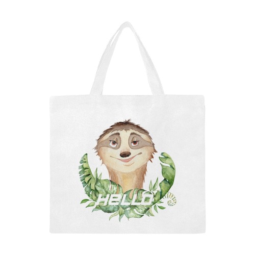 Smiley Sloth with Palm leaf featuring Hello Canvas Tote Bag/Large (Model 1702)
