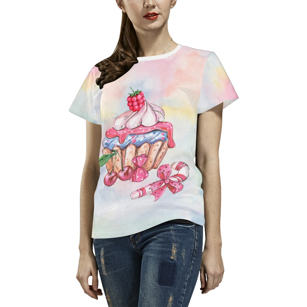 cupcake All Over Print T-Shirt for Women (USA Size) (Model T40)