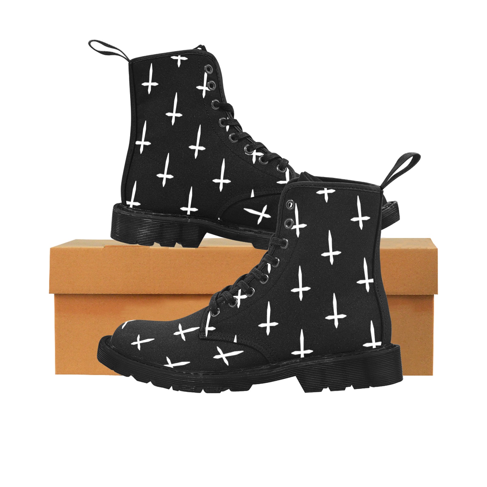 Inverted Cross Martin Boots for Women (Black) (Model 1203H)