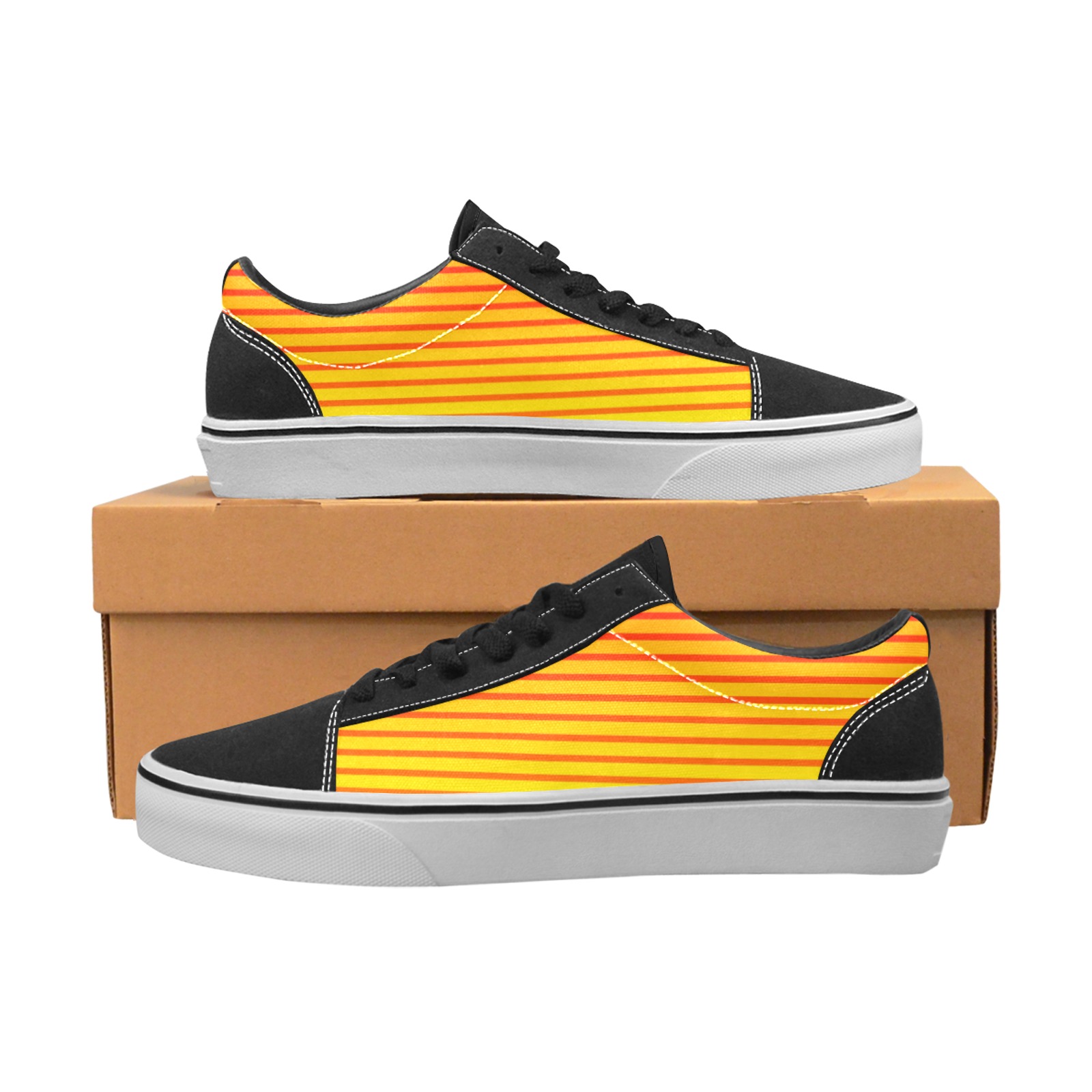 Orange on Yellow Stripes Women's Low Top Skateboarding Shoes (Model E001-2)