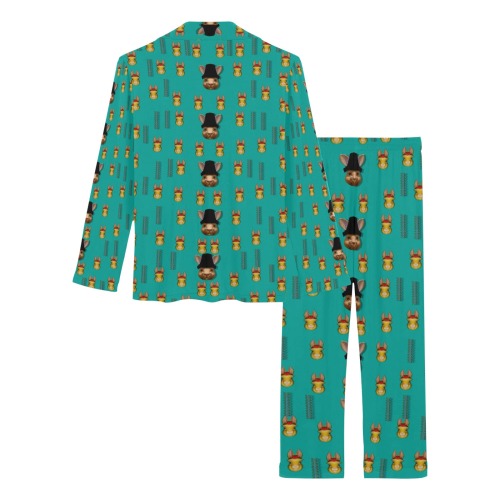 Happy rabbits in the green free grass Women's Long Pajama Set