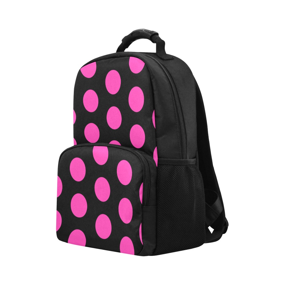 Pink Polka Dots on Black Unisex Laptop Backpack (Model 1663)