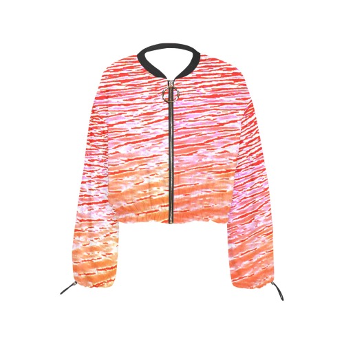 Orange and red water Cropped Chiffon Jacket for Women (Model H30)