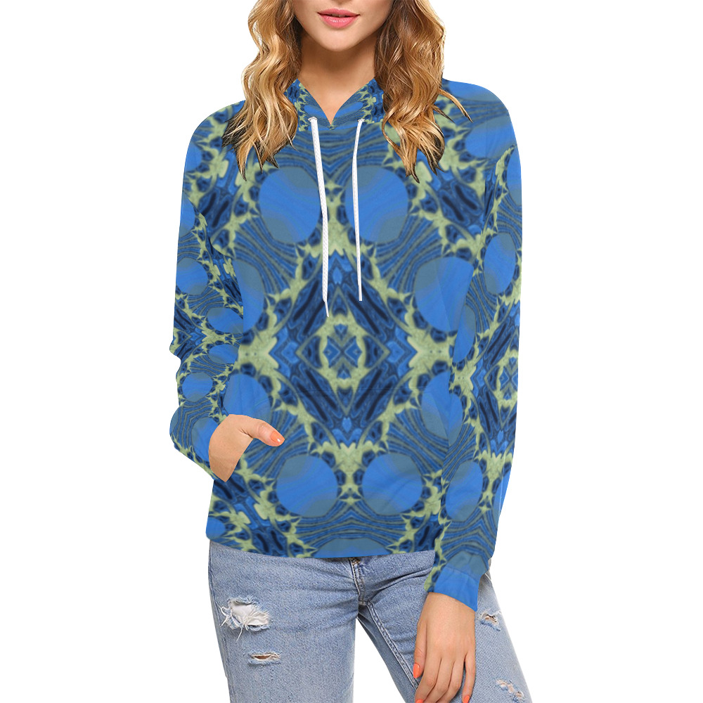 Beads on an Accordion - gold blue geometric spotted pattern All Over Print Hoodie for Women (USA Size) (Model H13)