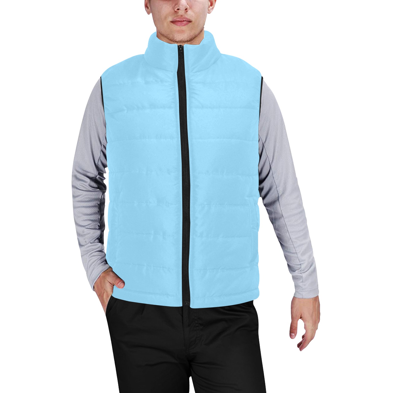 color baby blue Men's Padded Vest Jacket (Model H44)