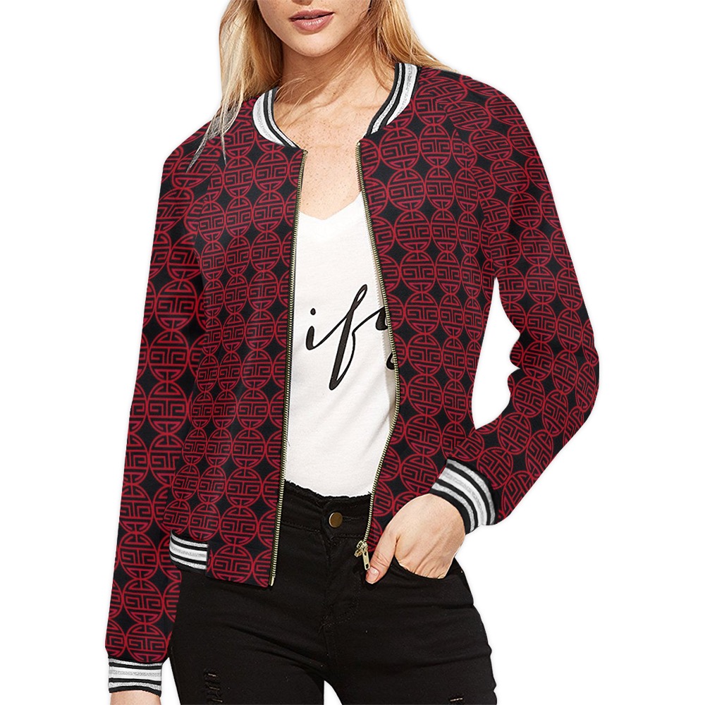 Chinese Pattern All Over Print Bomber Jacket for Women (Model H21)