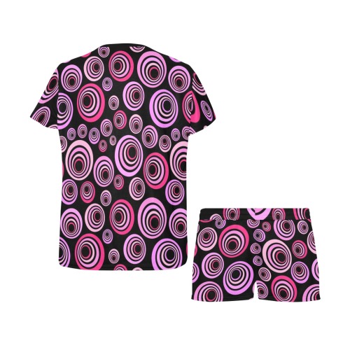 Retro Psychedelic Pretty Pink Pattern Women's Short Pajama Set