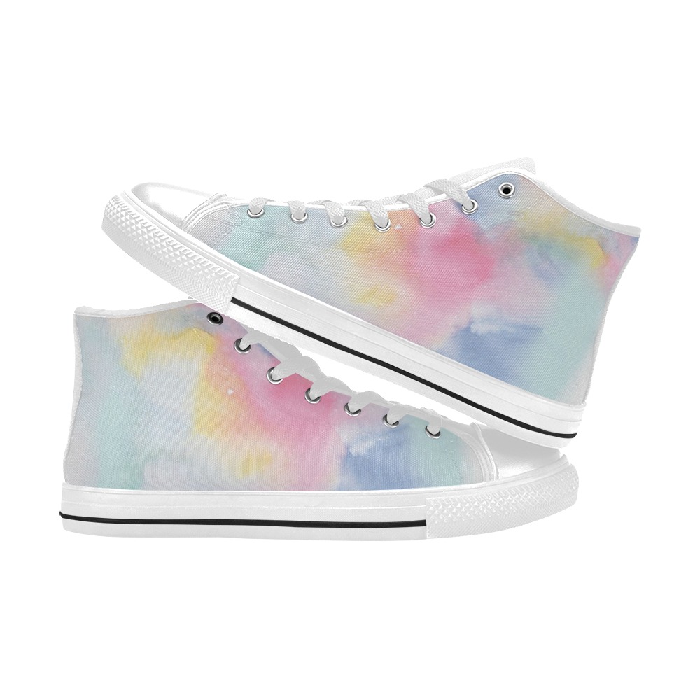 Colorful watercolor High Top Canvas Shoes for Kid (Model 017)