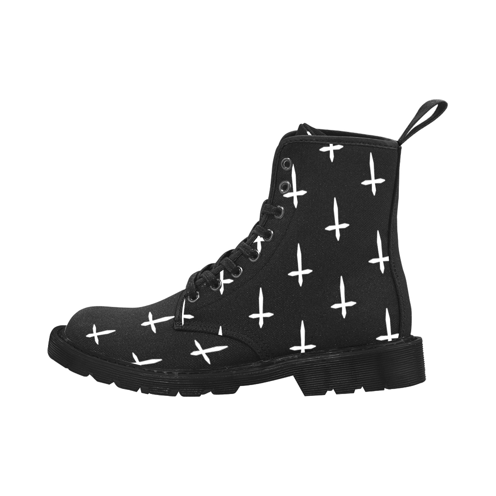 Inverted Cross Martin Boots for Women (Black) (Model 1203H)