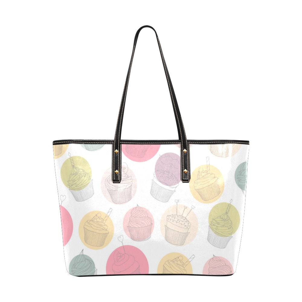 Colorful Cupcakes Chic Leather Tote Bag (Model 1709)