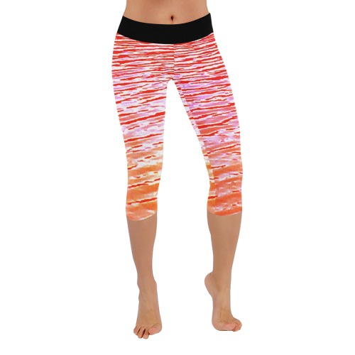 Orange and red water Women's Low Rise Capri Leggings (Invisible Stitch) (Model L08)