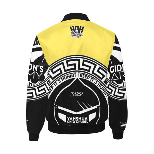 YAHBOY YELLOW/BLACK All Over Print Quilted Bomber Jacket for Men (Model H33)