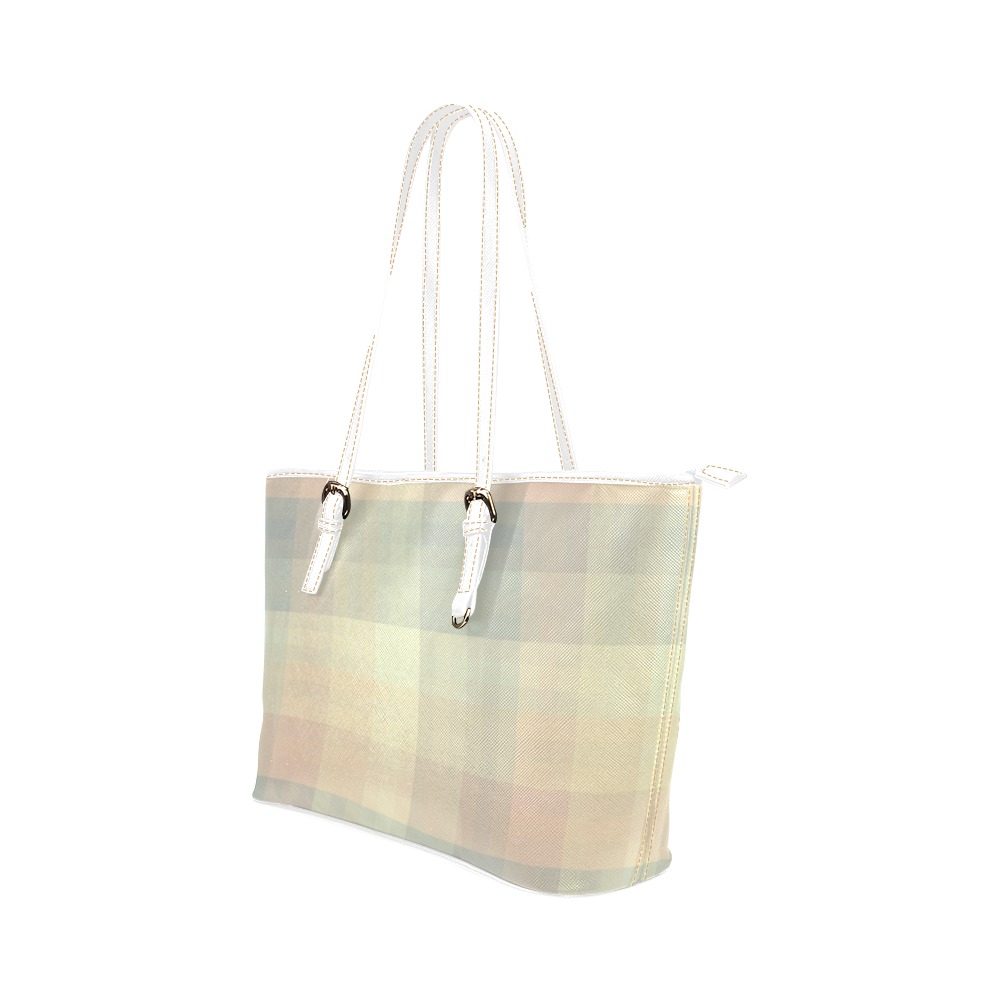 Candy Sweet Pastel Pattern Checkers Leather Tote Bag/Small (Model 1651)