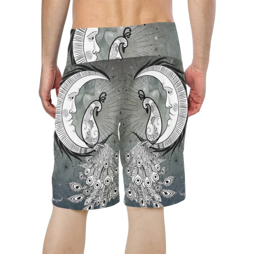 Wonderful peacock on the moon Men's All Over Print Board Shorts (Model L16)