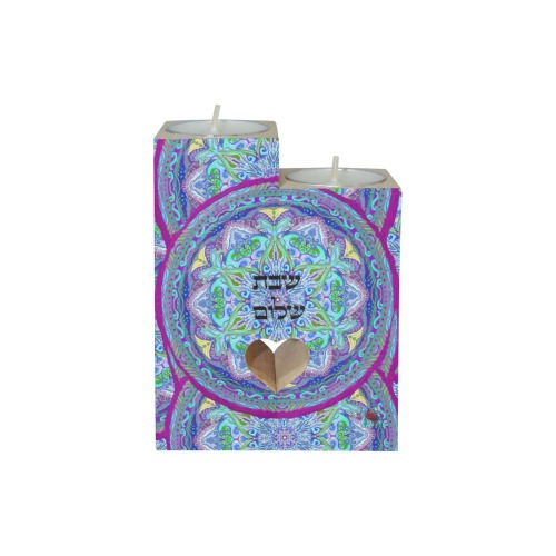 embroidery shabbat shalom Wooden Candle Holder (Without Candle)