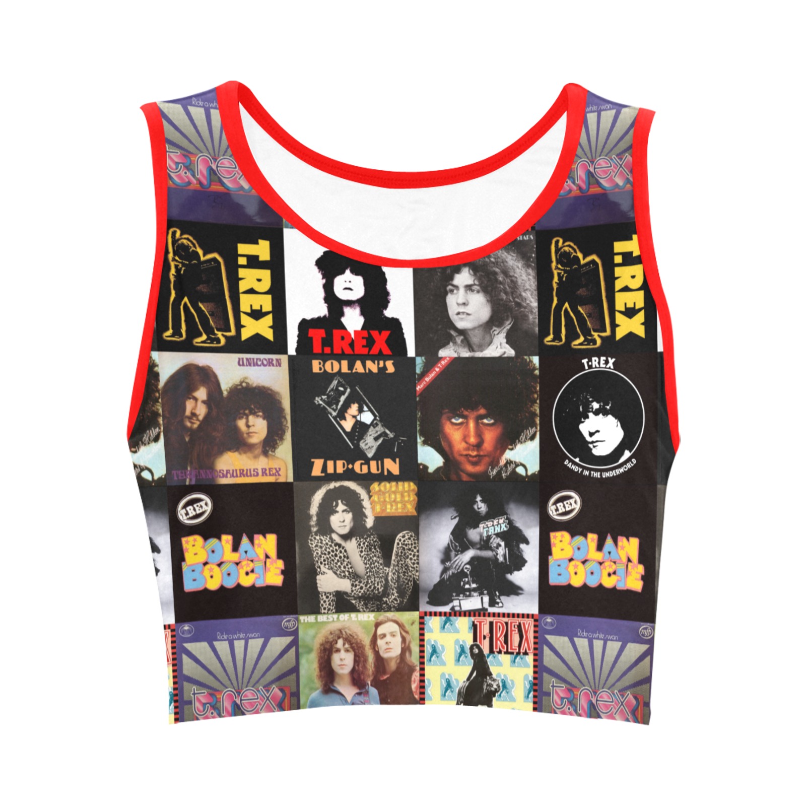 Marc Bolan & T.Rex Album Art Red Trim Crop Top Women's Crop Top (Model T42)