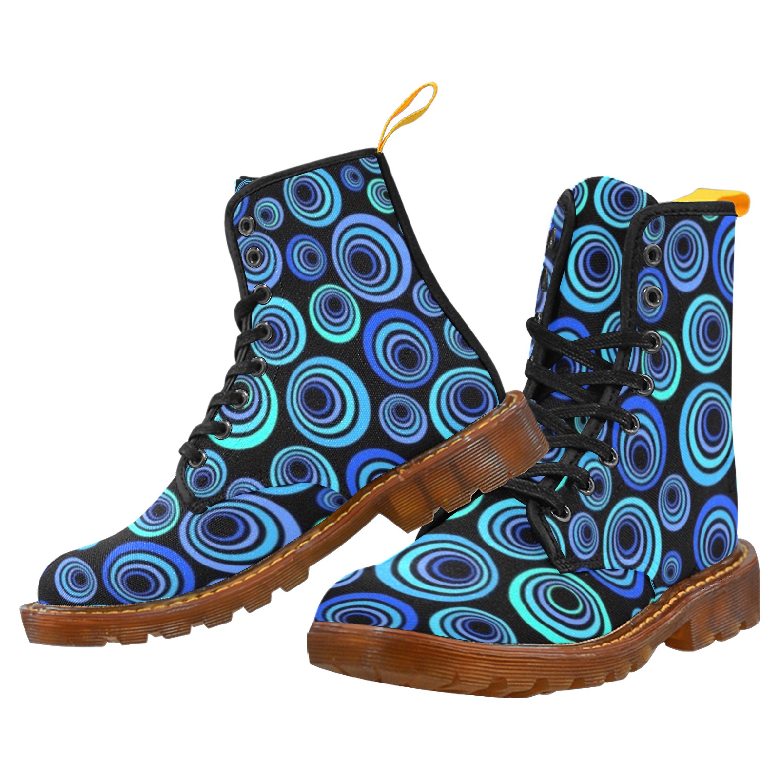 Retro Psychedelic Pretty Blue Pattern Martin Boots For Men Model 1203H