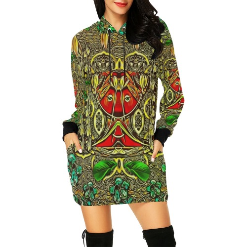 leather lady among spring flowers All Over Print Hoodie Mini Dress (Model H27)