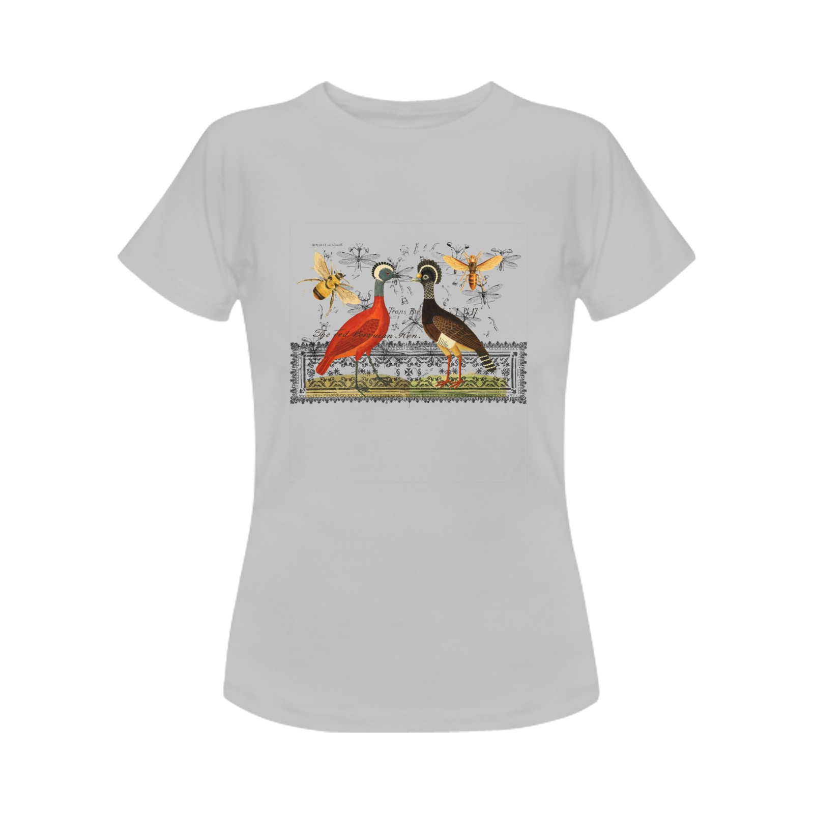 Two Hens, Two Bees and an Illustrated Rug Grey Women's T-Shirt in USA Size (Front Printing Only)