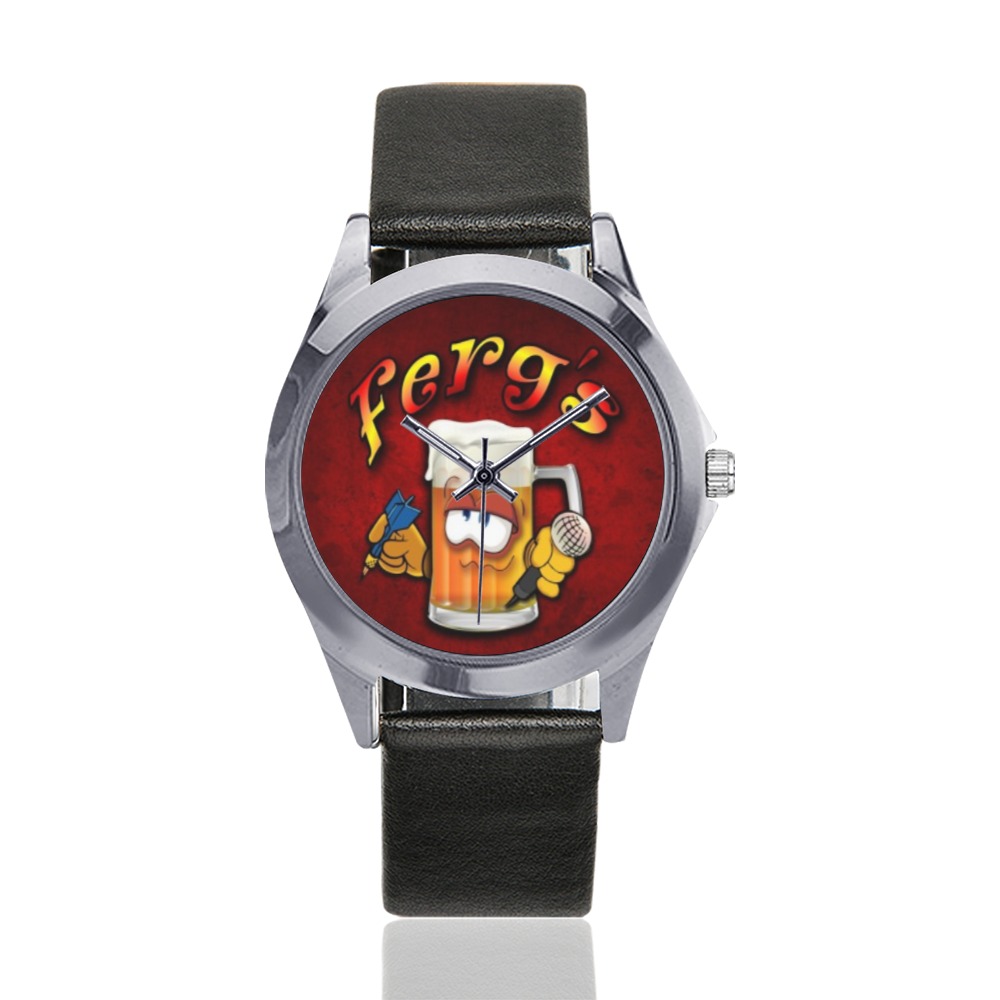 Ferg's Pizza Bar Unisex Silver-Tone Round Leather Watch (Model 216)