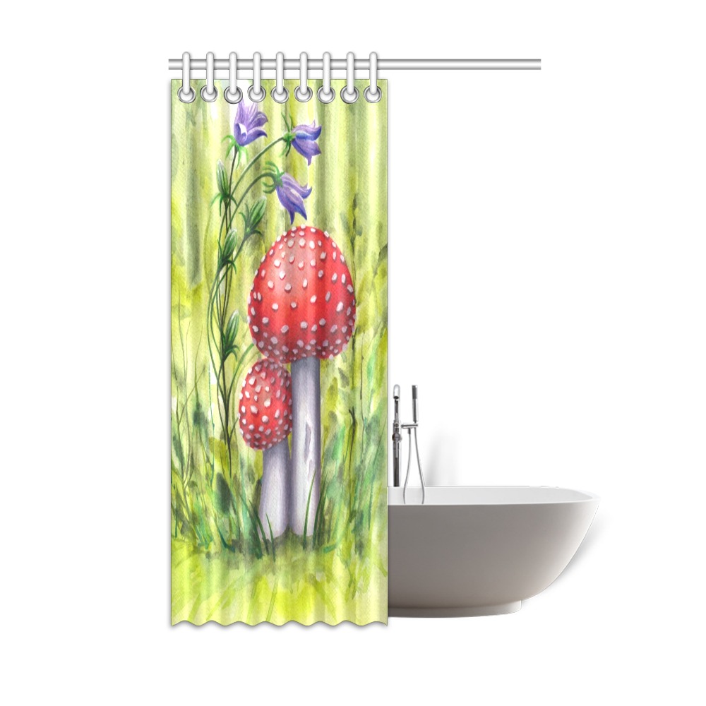Red Mushroom Violet Flower Floral Watercolors Shower Curtain 48"x72"