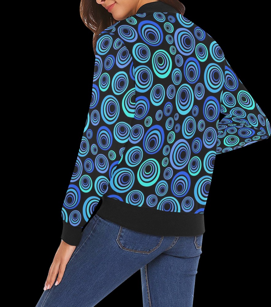 Retro Psychedelic Pretty Blue Pattern All Over Print Bomber Jacket for Women (Model H19)