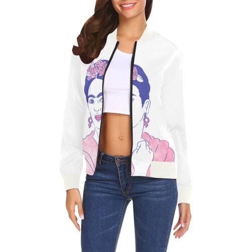 chaqueta bomber de mujer Frida Kahlo All Over Print Bomber Jacket for Women (Model H19)