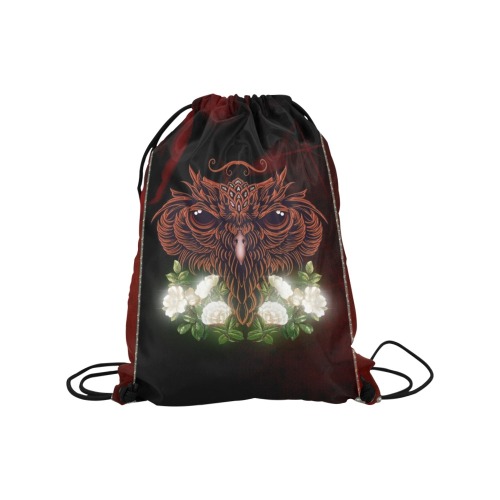 Awesome owl with flowers Medium Drawstring Bag Model 1604 (Twin Sides) 13.8"(W) * 18.1"(H)